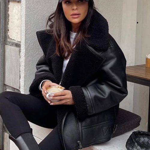 Black Shearling Leather Jacket