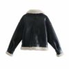 Contrast Collar Oversized Aviator Jacket in Black