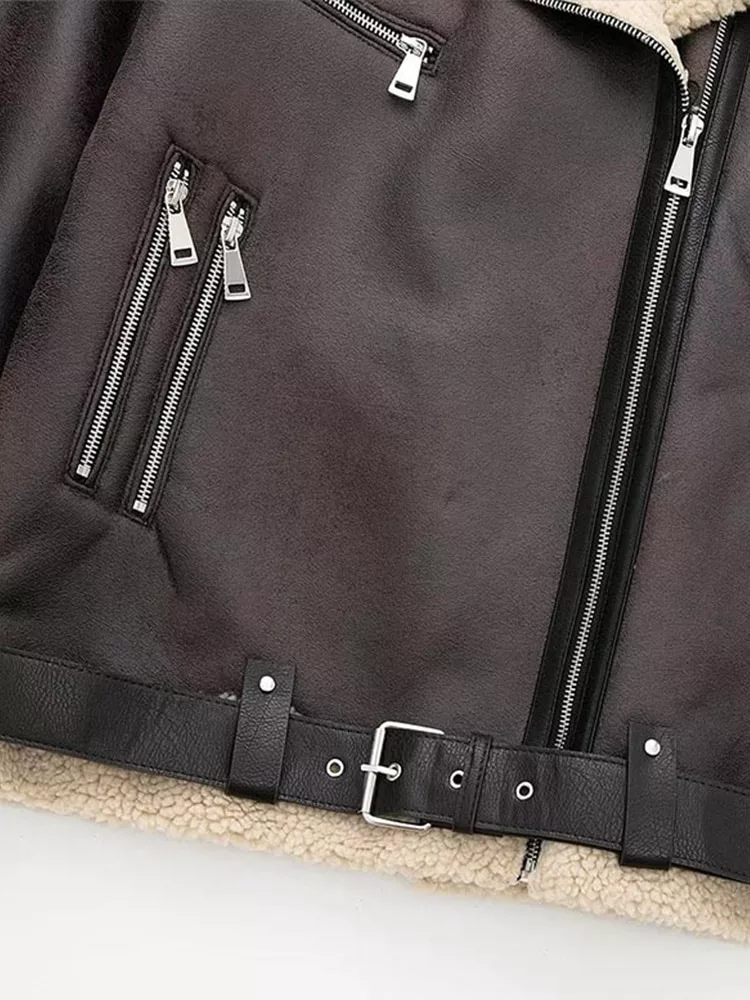 Contrast Collar Aviator Jacket in Brown