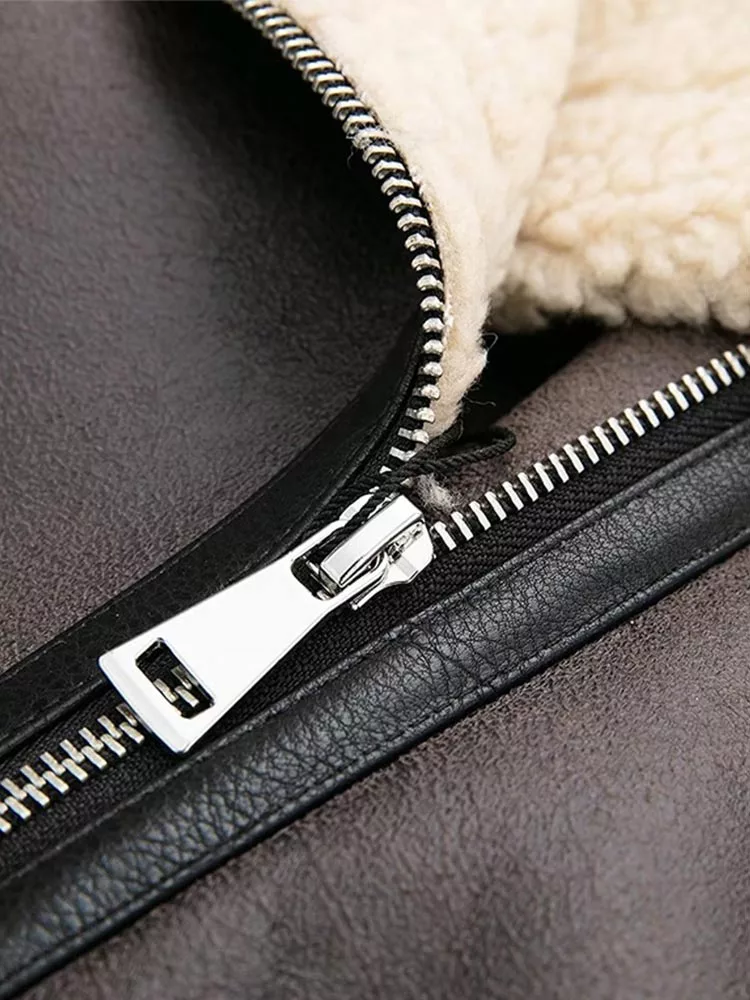 Contrast Collar Aviator Jacket in Brown