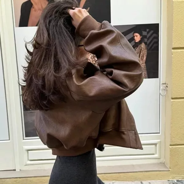 Faux Shearling Cropped Jacket in brown