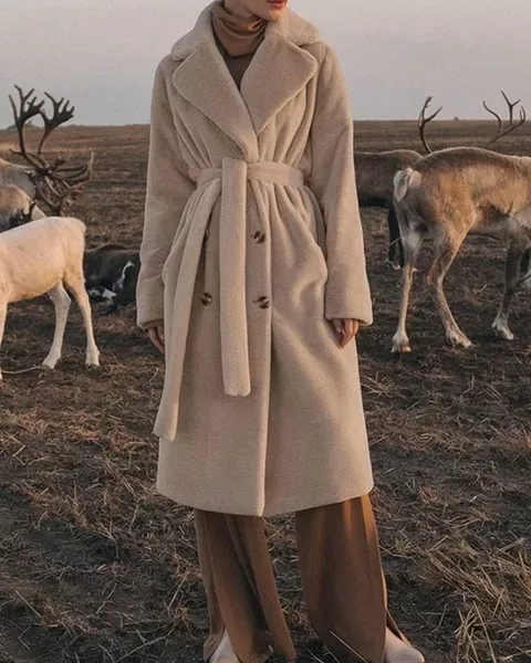 Longline Oversized Teddy Borg Belted Coat