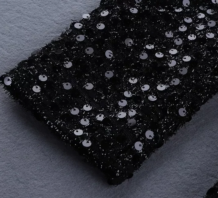 Sequined Double Breast Blazer Dress in Black