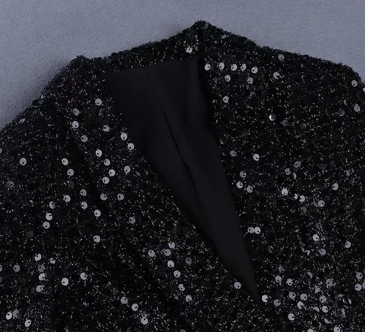 Sequined Double Breast Blazer Dress in Black