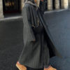 Striped Notched Long Coat