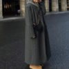 Striped Notched Long Coat