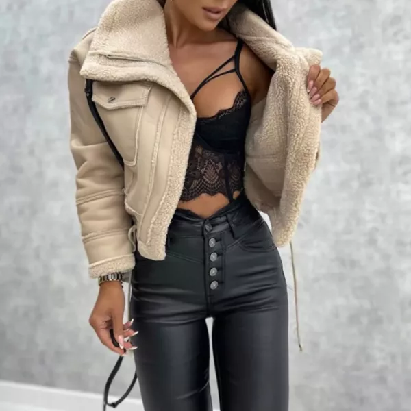 Cropped Lambswool Faux Leather Jacket