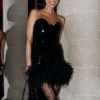 Black Strapless Feather Sequined Bodycon Dress