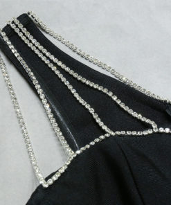 Black Embellished One-Shoulder Mini Bandage Dress