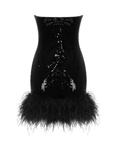 Black Strapless Feather Sequined Bodycon Dress