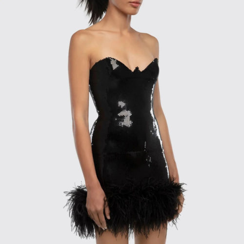 Black Strapless Feather Bodycon Dress