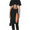 Edgy Mesh Detail Corset Cropped T-Shirt