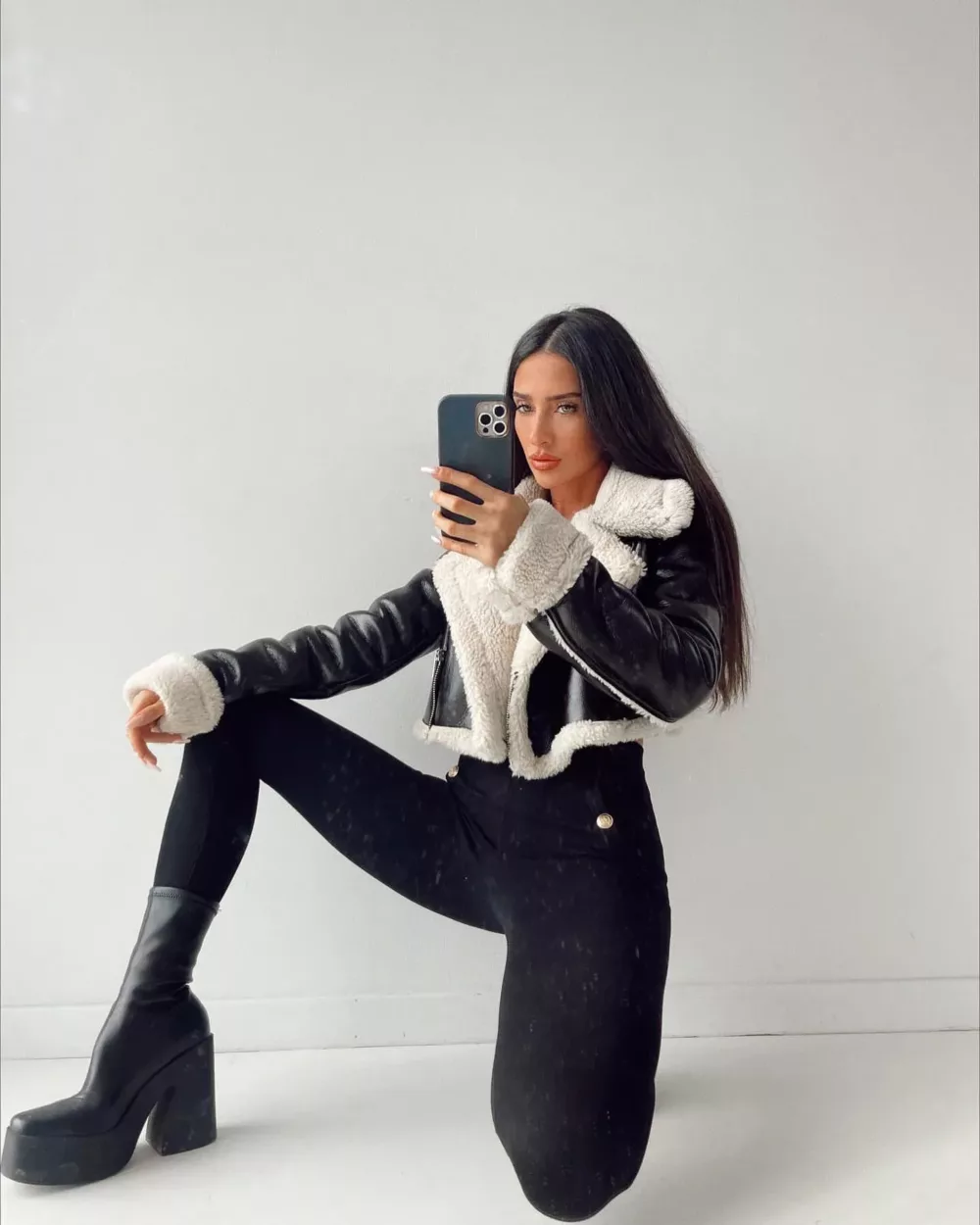 Borg Lined Faux Leather Cropped Aviator