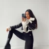 Borg Lined Faux Leather Cropped Aviator