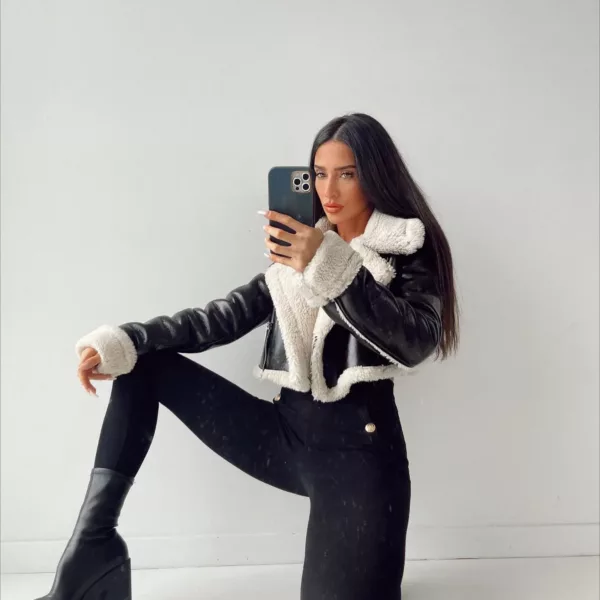 Borg Lined Faux Leather Cropped Aviator