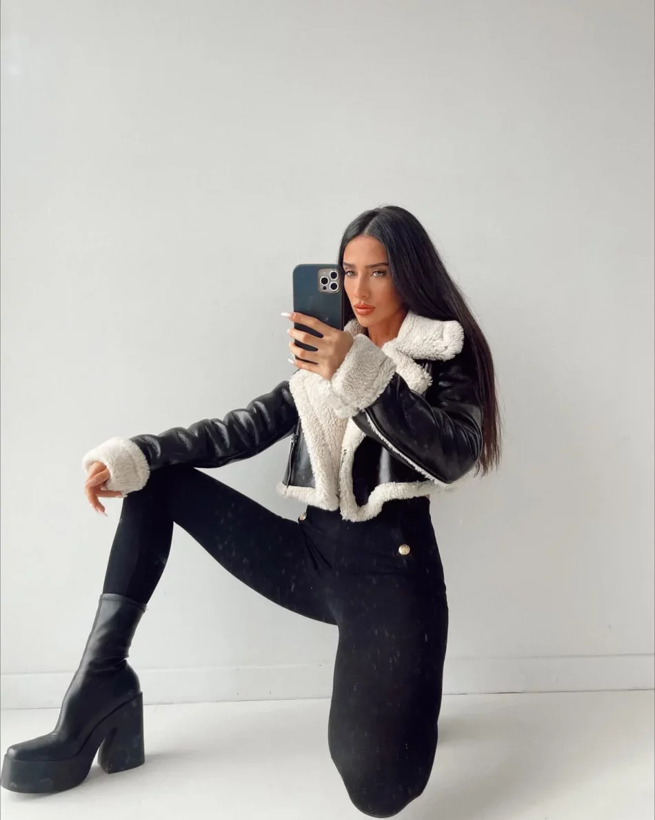 Borg Lined Faux Leather Cropped Aviator