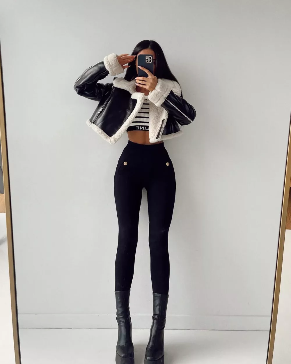 Borg Lined Faux Leather Cropped Aviator