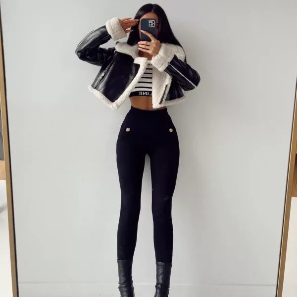 Borg Lined Faux Leather Cropped Aviator