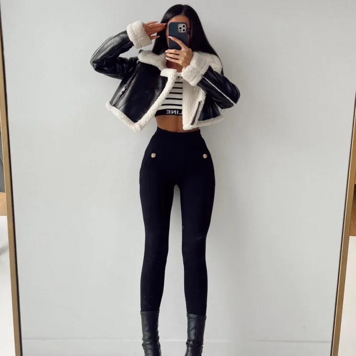 Borg Lined Faux Leather Cropped Aviator