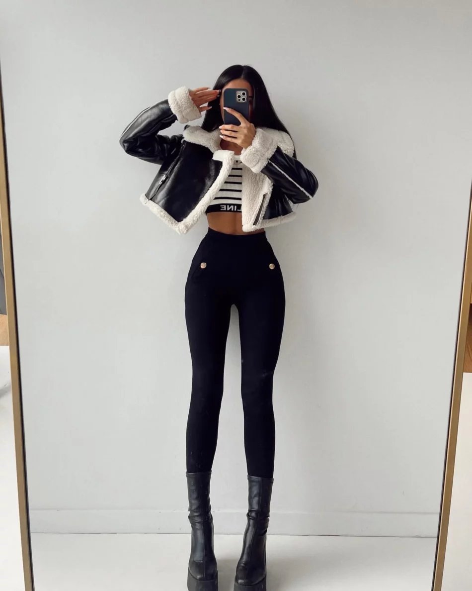 Borg Lined Faux Leather Cropped Aviator