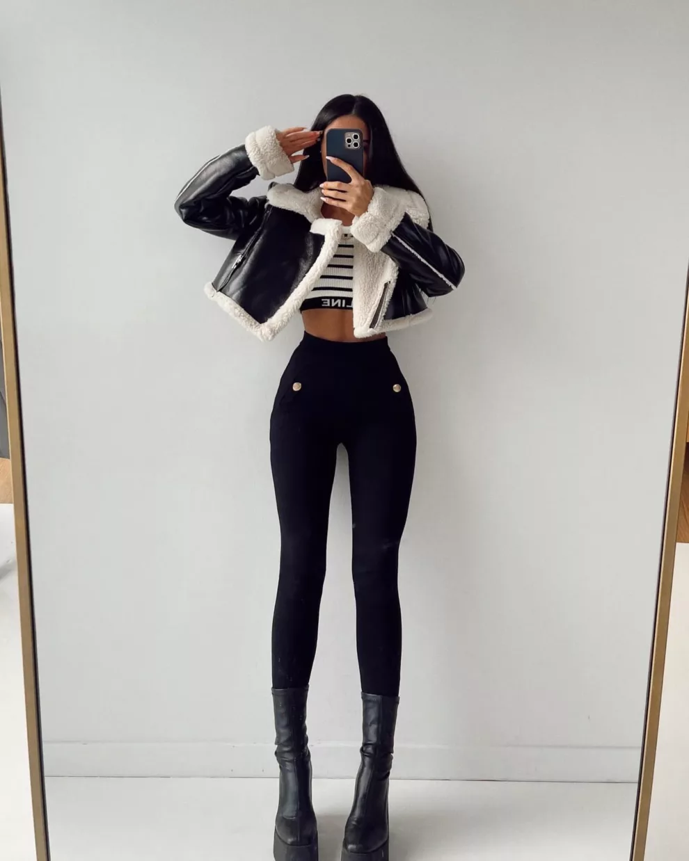 Borg Lined Faux Leather Cropped Aviator