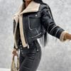 Cropped Lambswool Faux Leather Jacket