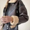 Faux Leather Borg Lined Cropped Aviator Jacket