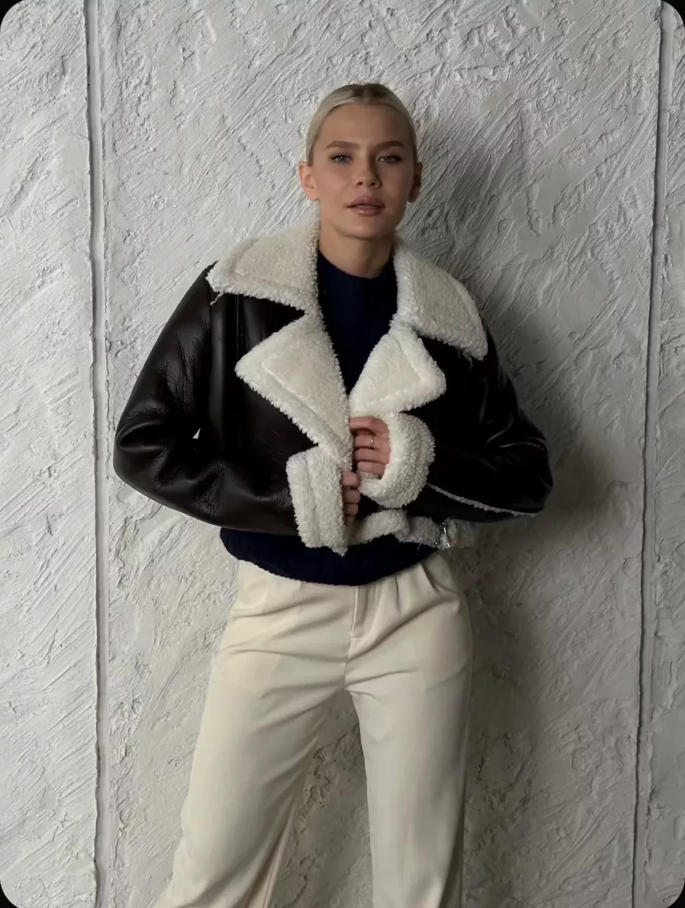 Borg Lined Faux Leather Cropped Aviator