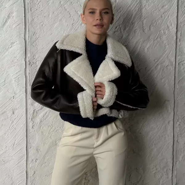 Borg Lined Faux Leather Cropped Aviator