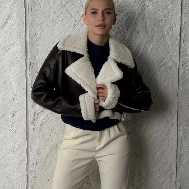 Borg Lined Faux Leather Cropped Aviator