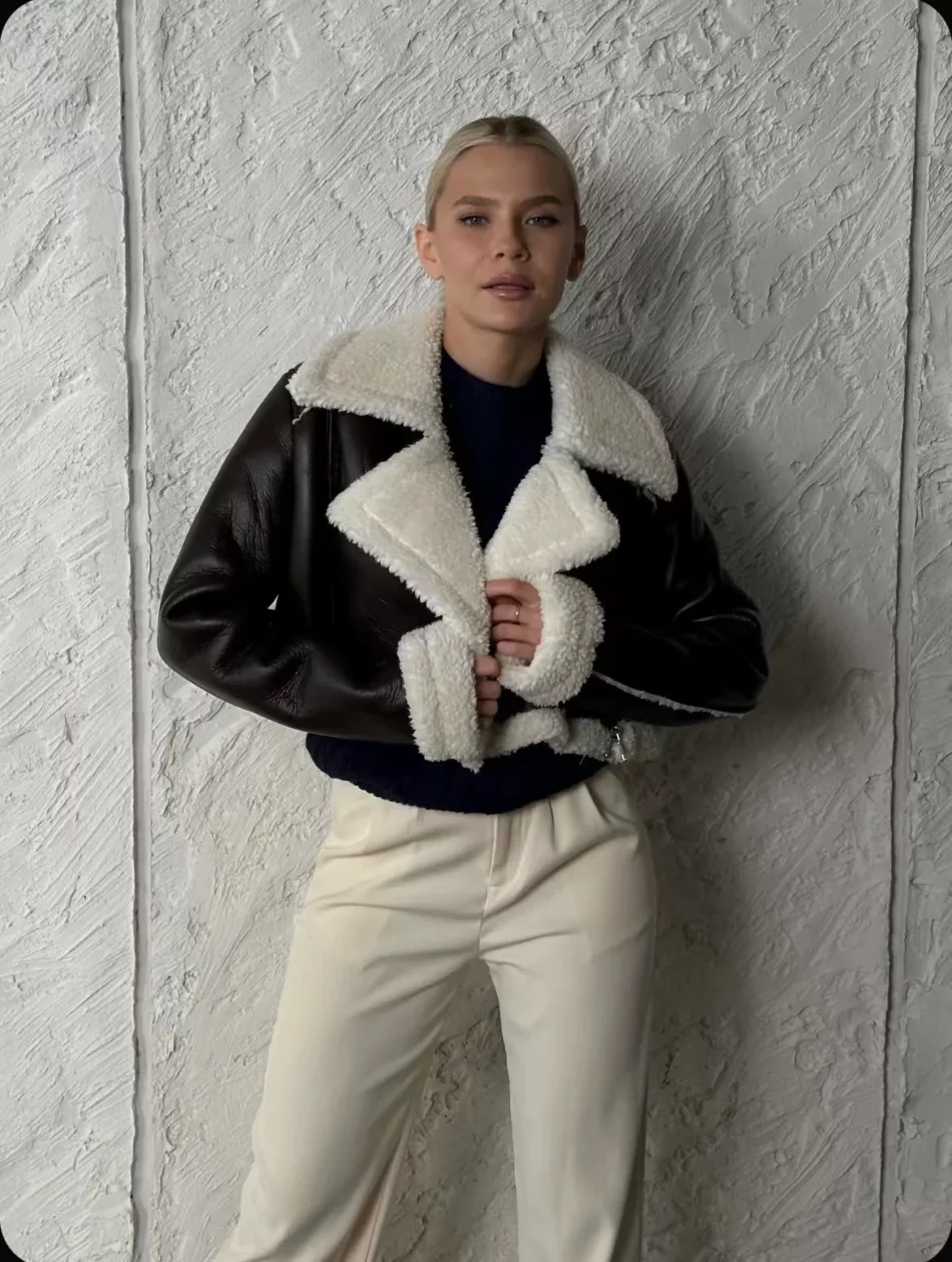 Borg Lined Faux Leather Cropped Aviator