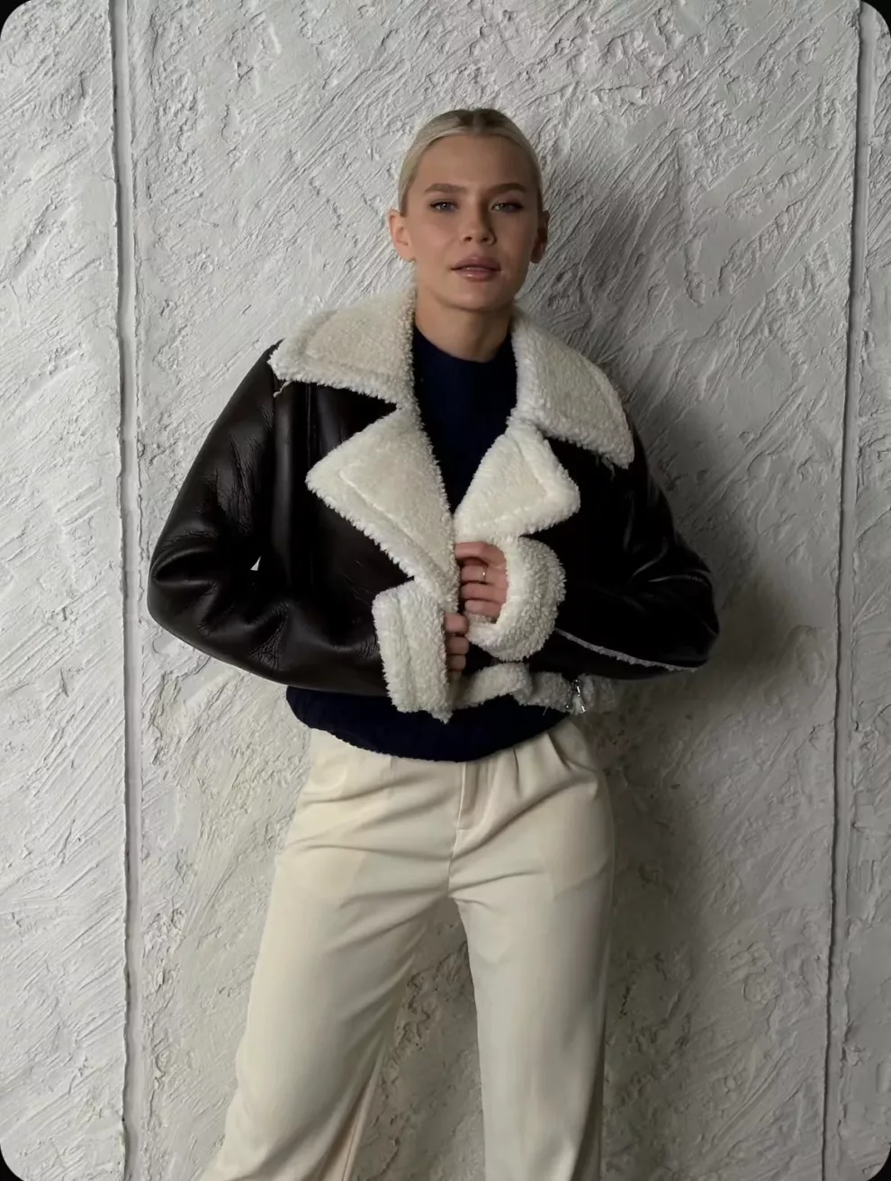 Borg Lined Faux Leather Cropped Aviator