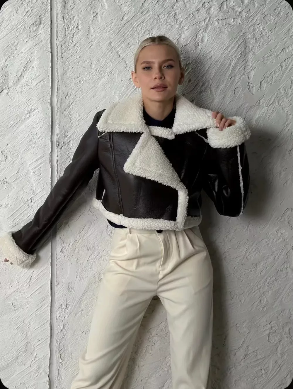 Borg Lined Faux Leather Cropped Aviator