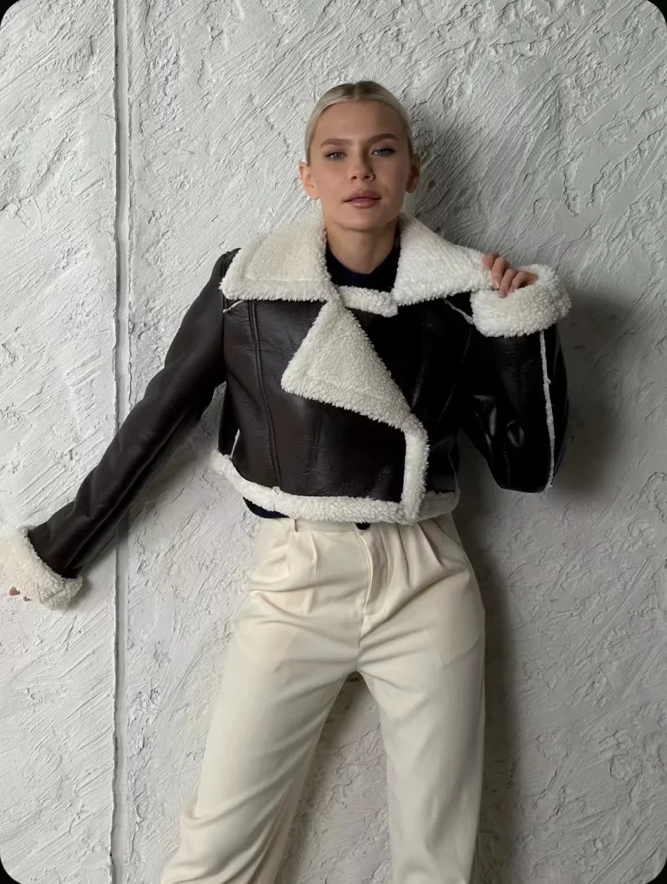 Borg Lined Faux Leather Cropped Aviator