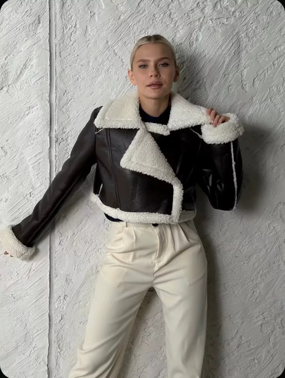 Borg Lined Faux Leather Cropped Aviator