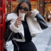 cropped black Pu jacket