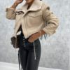 Cropped Lambswool Faux Leather Jacket