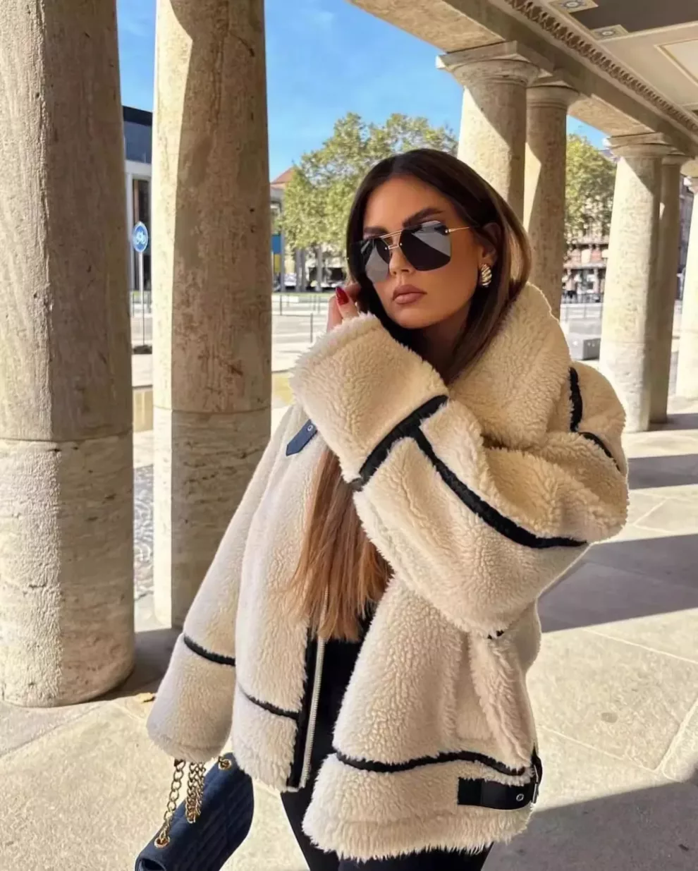 Teddy Contrast PU Jacket