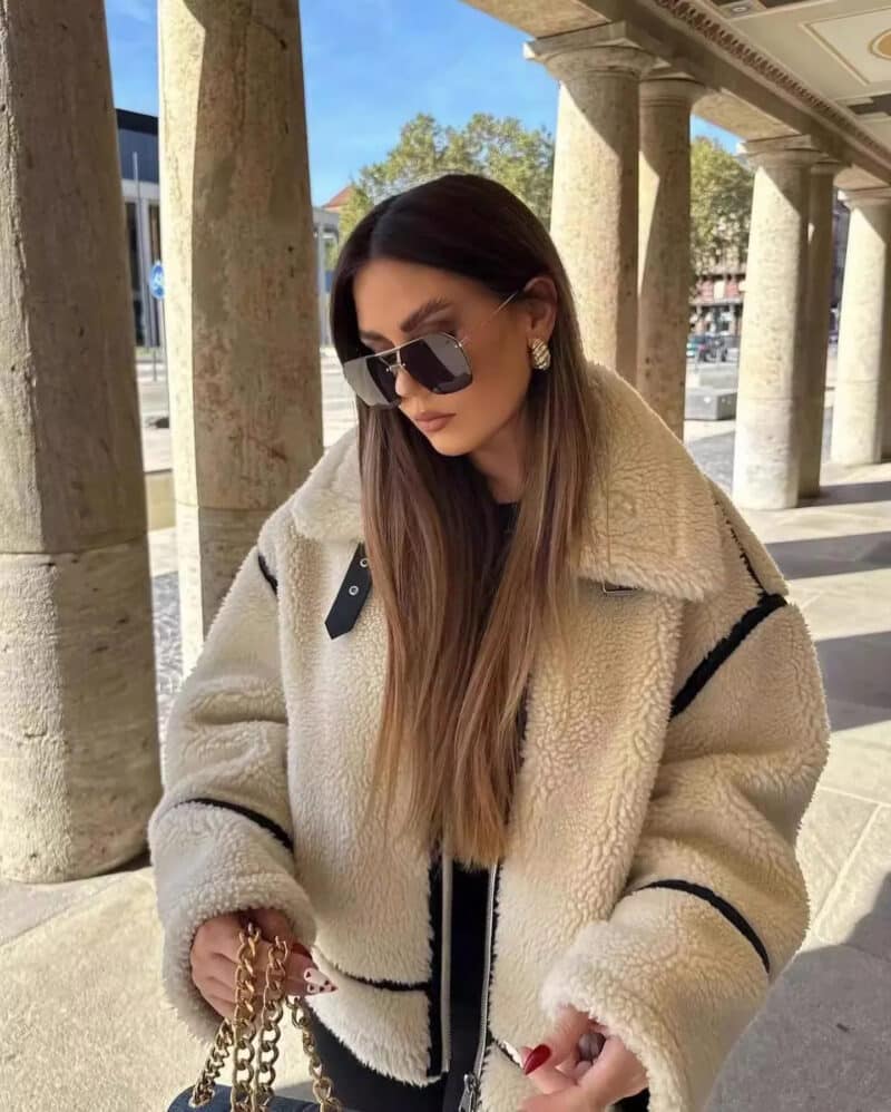 Teddy Contrast PU Jacket