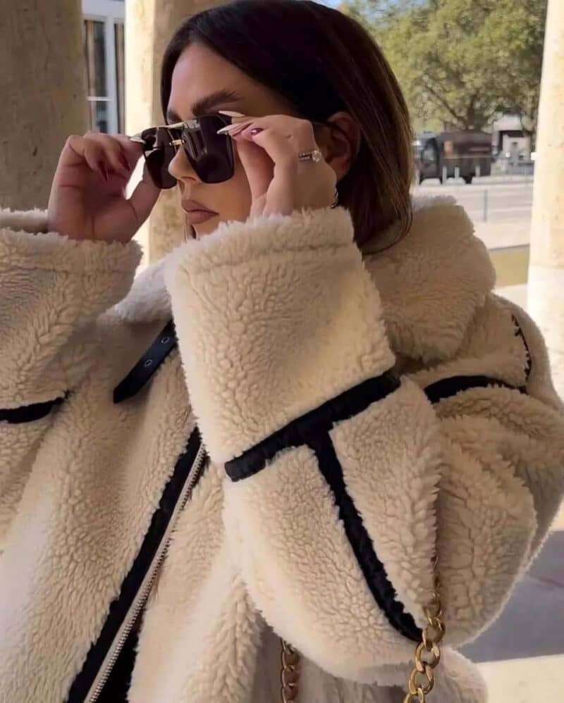 Teddy Contrast PU Jacket