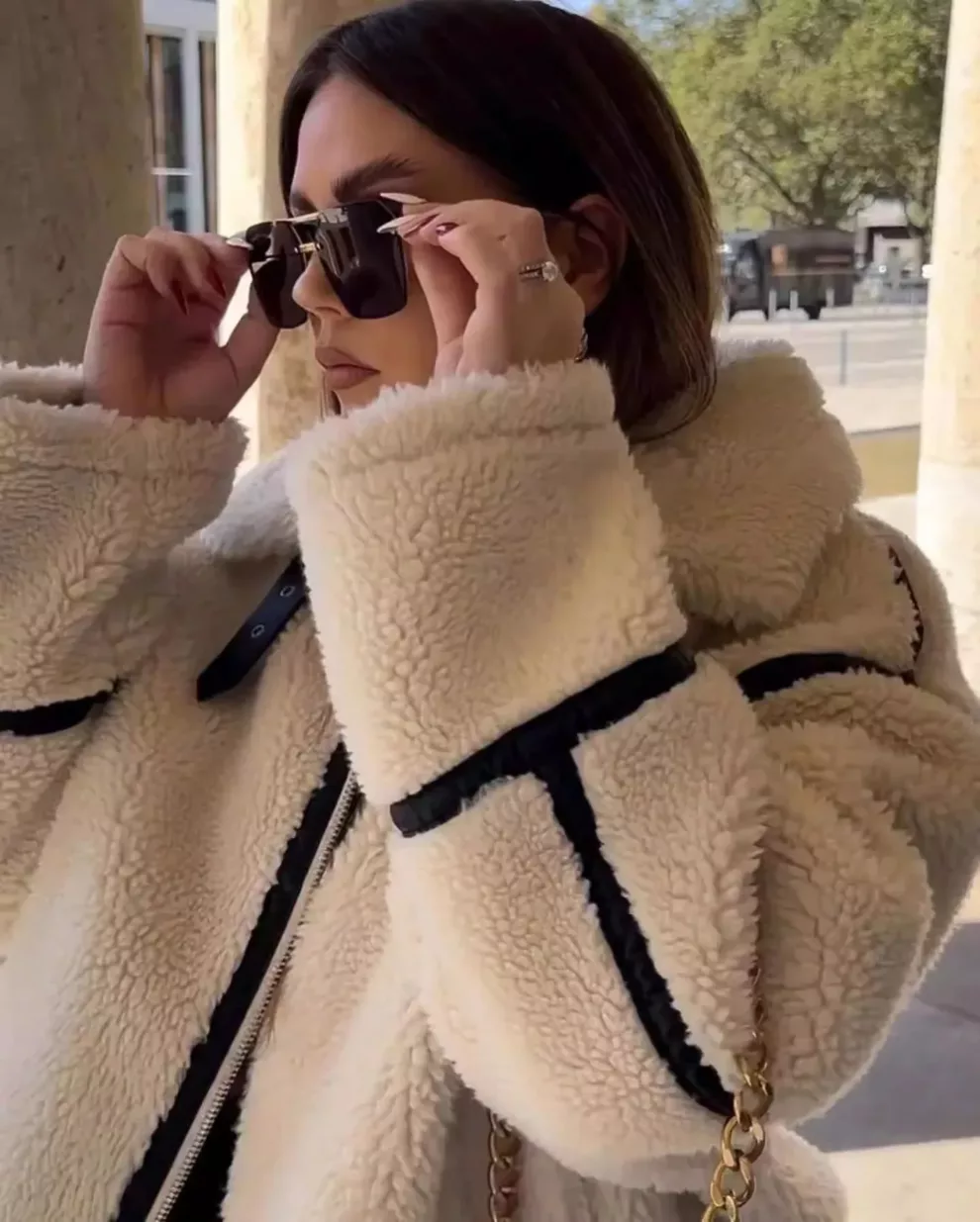 Teddy Contrast PU Jacket