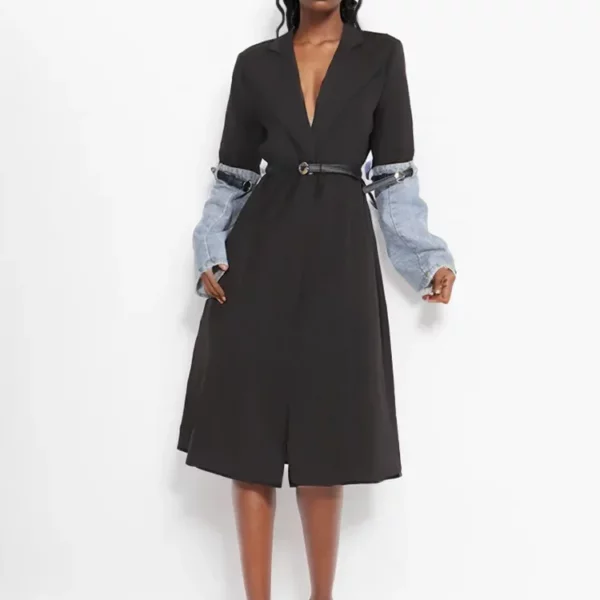 Denim Sleeve Belted Coat