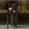 Striped Notched Long Coat