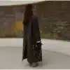 Striped Notched Long Coat