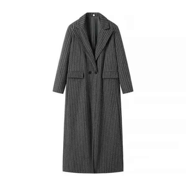 Striped Notched Long Coat