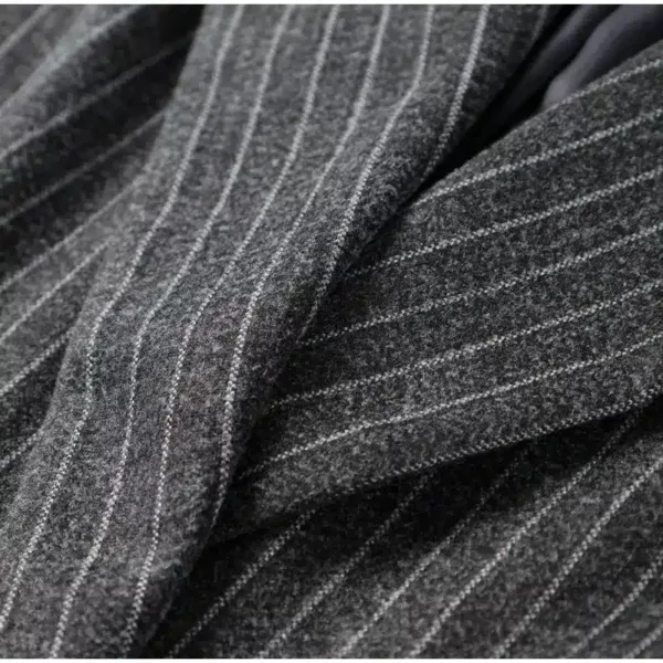 Striped Notched Long Coat