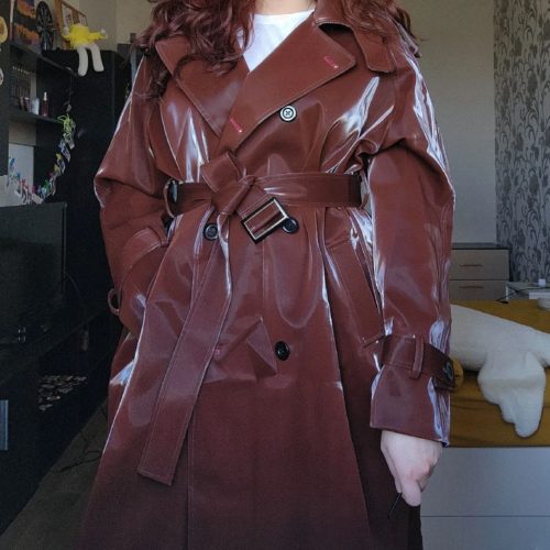 Shiny Patent Leather Trench Coat