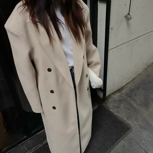 Woolen Lapel Double-Breasted Coat