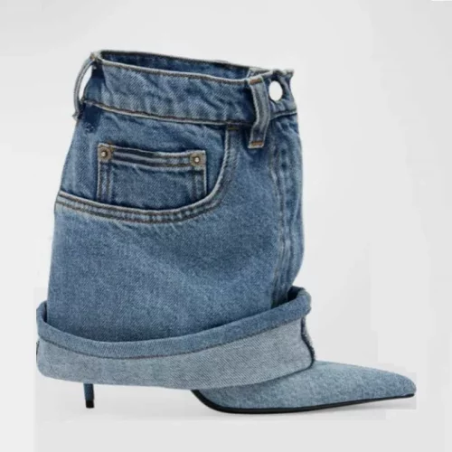 Stiletto Peep Toe Denim Boots