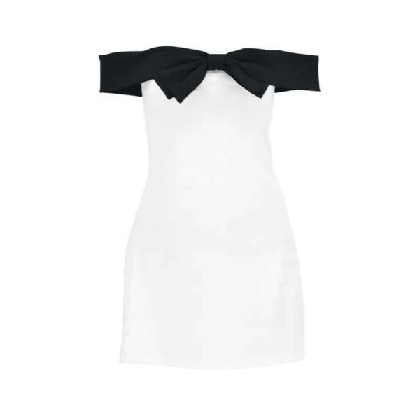 Strapless Bow Mini Dress in white